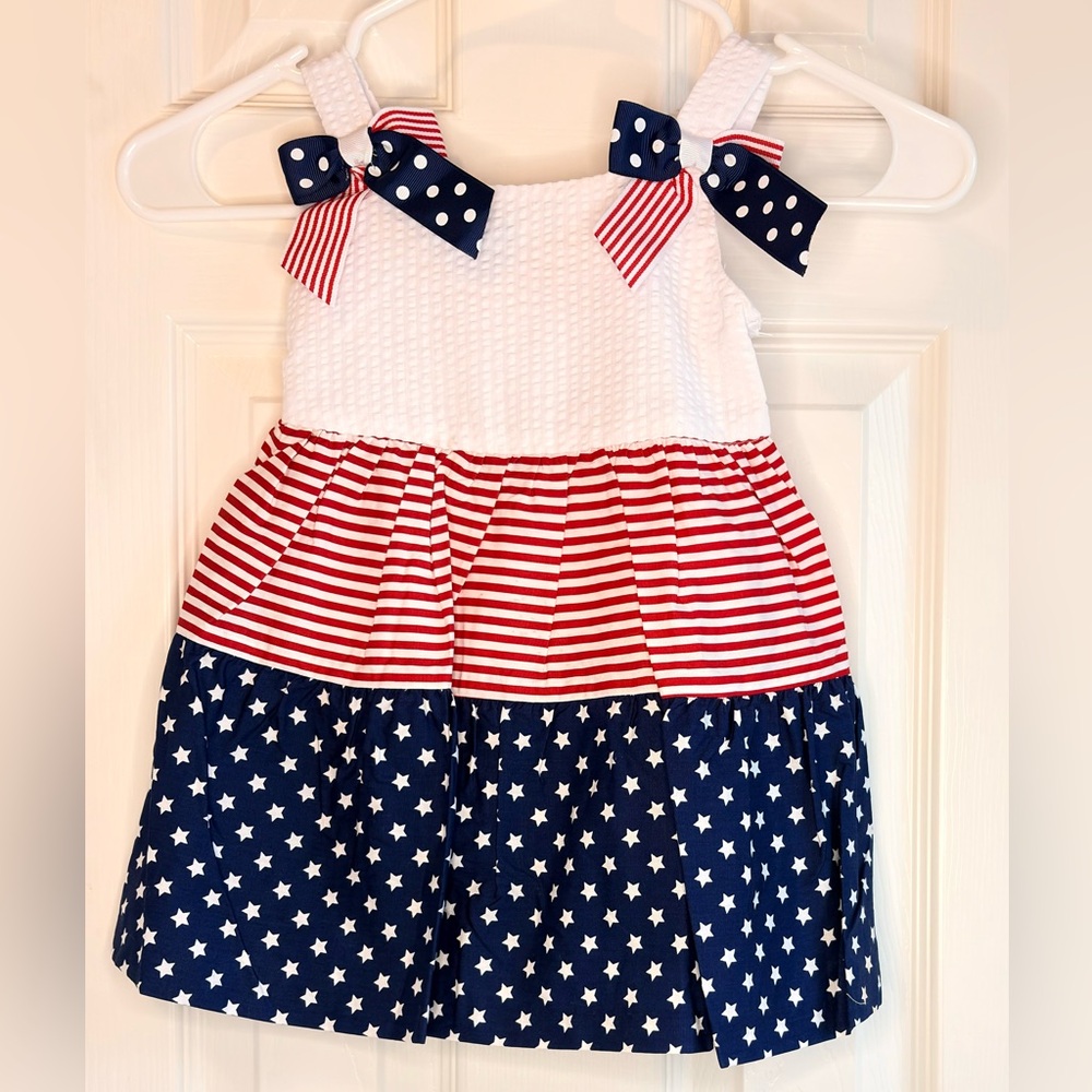 Girls' Patriotic Star & Stripe Sundress - White, Red & Navy